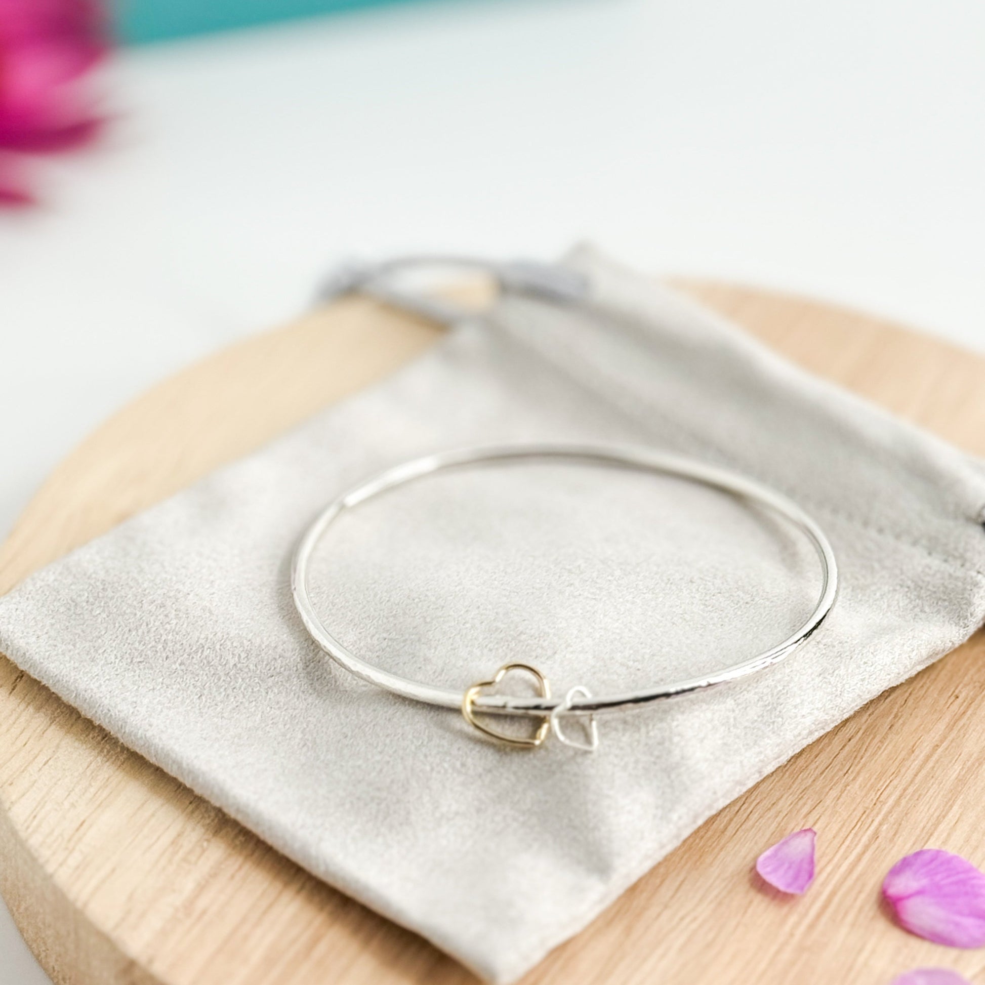 Sterling Silver Bangle with Heart Charms